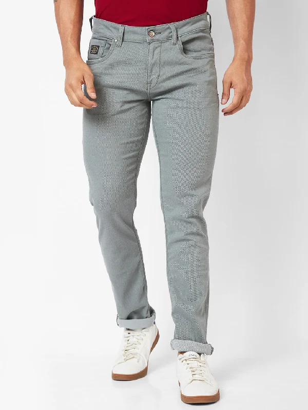 Overalls Jeans for Workwear -Spykar Low-Rise Slim Fit Grey Jeans For Men