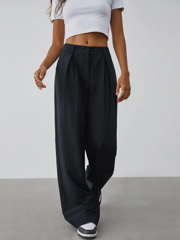 Lightweight cargo pants for summer camping trips -BerryBetty - Shock Value Pinstripe Wide Leg Dress Pants