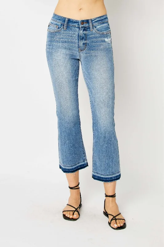 Tapered Jeans for Modern -Judy Blue Mid Rise Release Hem Cropped Bootcut Denim Jeans 82589