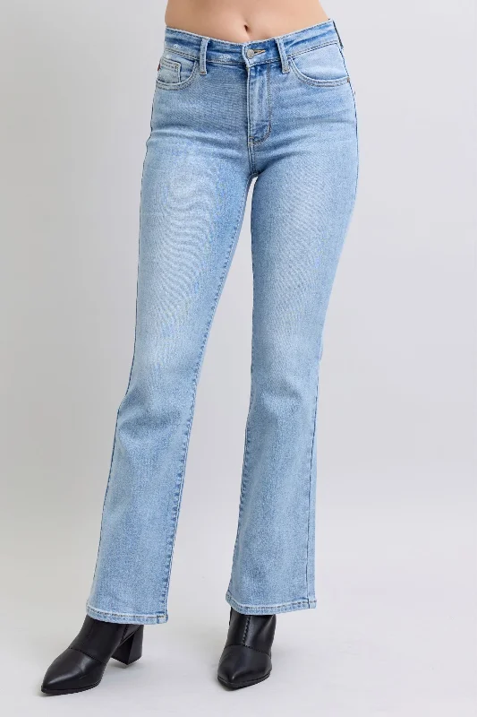 Boyfriend Jeans for Relaxed -Judy Blue Mid Rise Thermal Bootcut Denim Jeans 82620