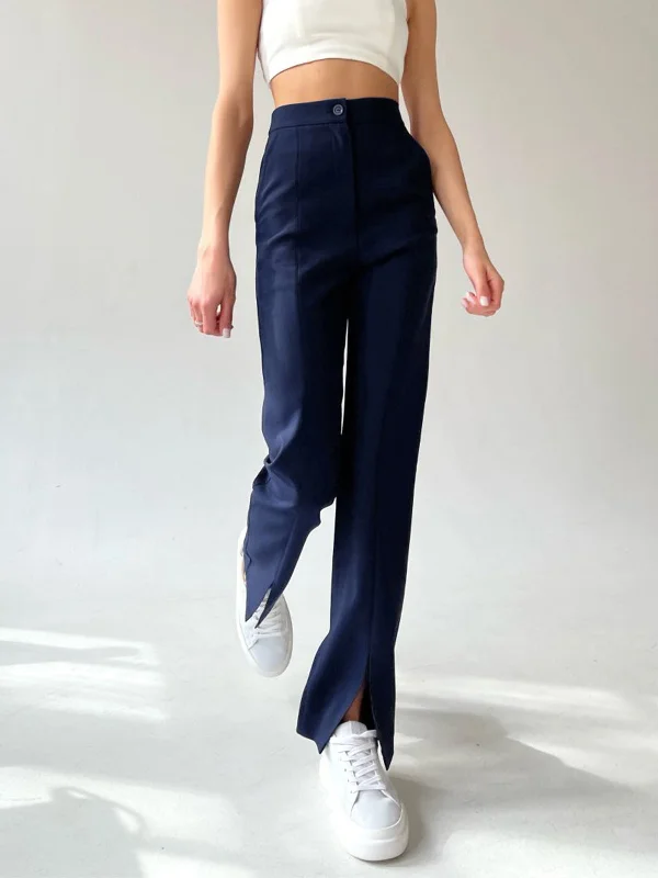 Designer jogger pants for upscale street style -BerryBetty - Fitted Straight Leg Slit Pants