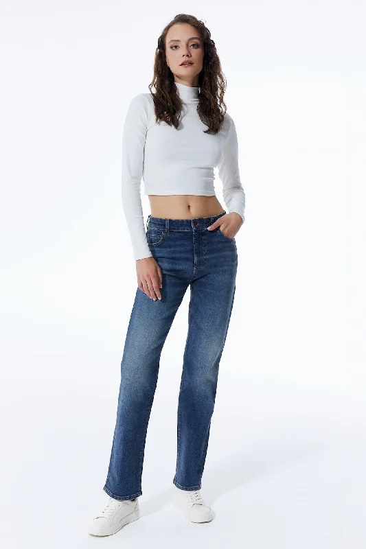 Birthday Jeans for Celebration -Kylie Mid Waist 5 Pocket Jeans Dark Blue