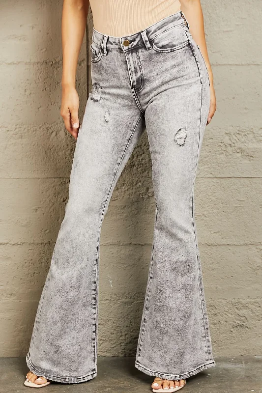 Slim Boyfriend Jeans for Hybrid -BAYEAS High Waisted Acid Wash Flare Jeans