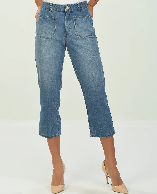 Leather Trim Jeans for Luxury -D Jeans Patch Pocket Crop Jean