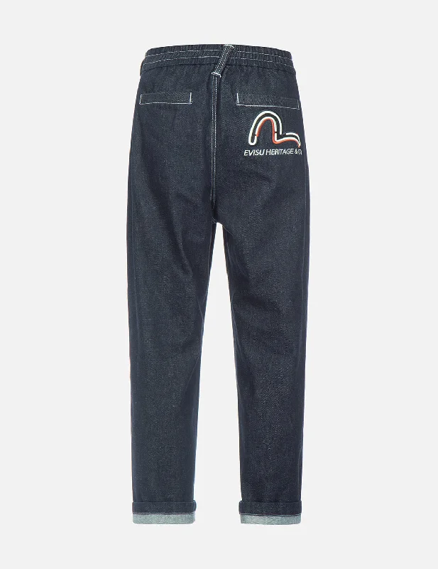 Painted Back Pocket Jeans for Artistic -Colorblock Seagull Embroidered Tapered-fit Jeans