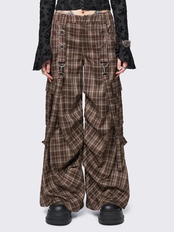 Lightweight travel pants for long flight comfort -Trek Plaid Cargo Pants