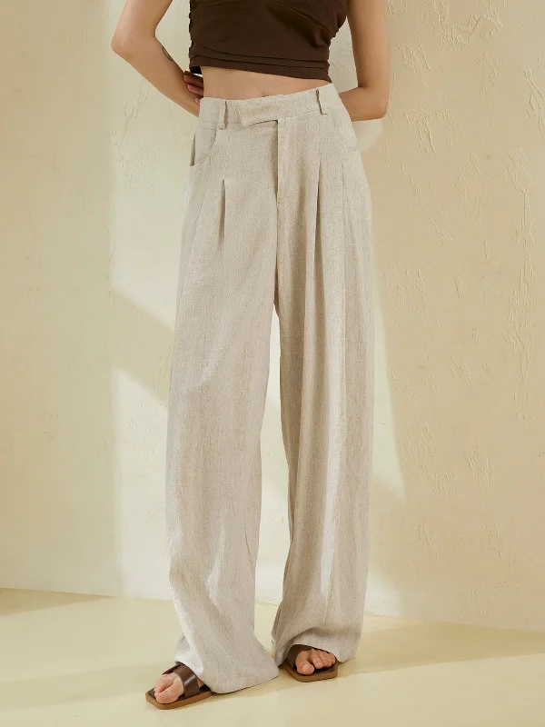 High-rise flare pants for vintage chic appeal -BerryBetty - Relaxed Fit Linen Wide Leg Pants