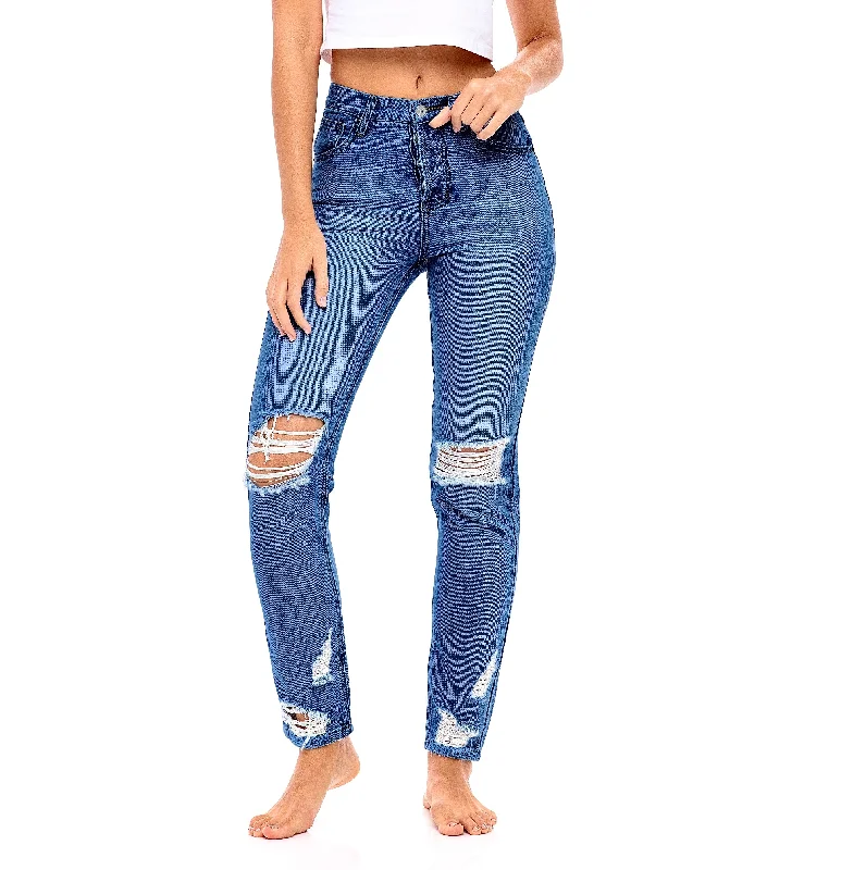 Bootcut Jeans for Flattering -Star Stitched Pockets - Distressed High Waisted Jeans  - The Clover