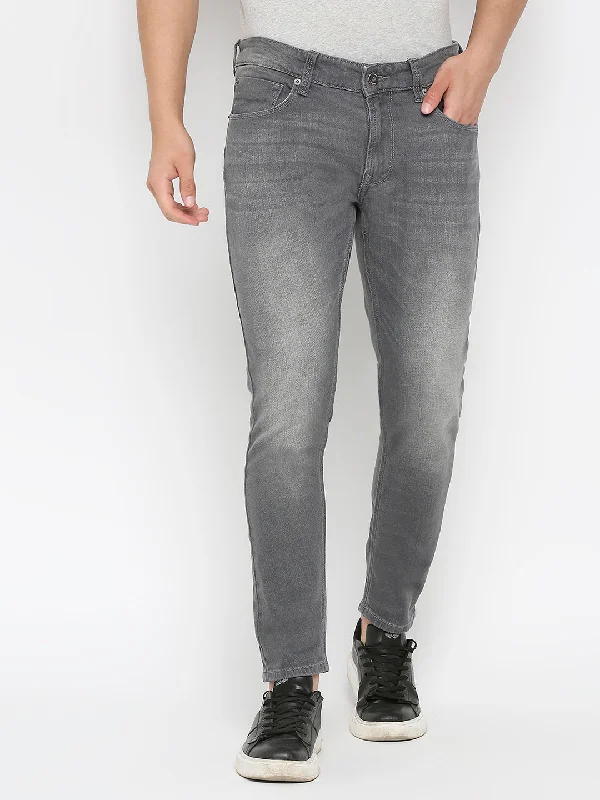 White Jeans for Fresh Look -Spykar Dark Grey Cotton Slim Fit Narrow Length Jeans For Men (Kano)