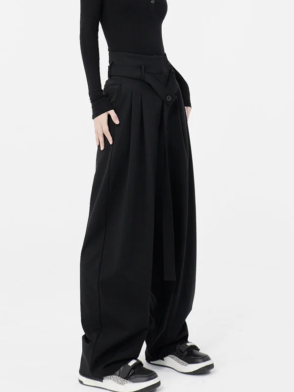 Classic wool pants for cold weather elegance -BerryBetty - High Waisted Belted Straight Leg Pants