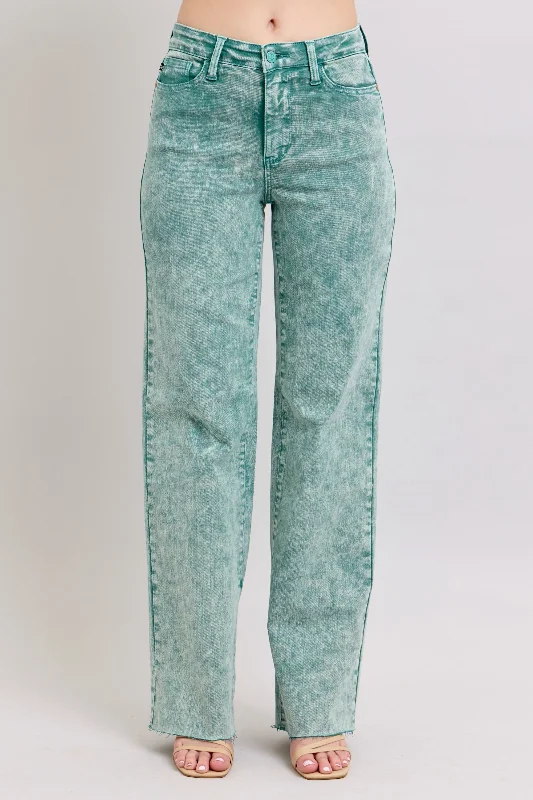 Recycled Jeans for Green -Judy Blue High Waist Garment Dyed Sea Green Dad Denim Jeans 88966