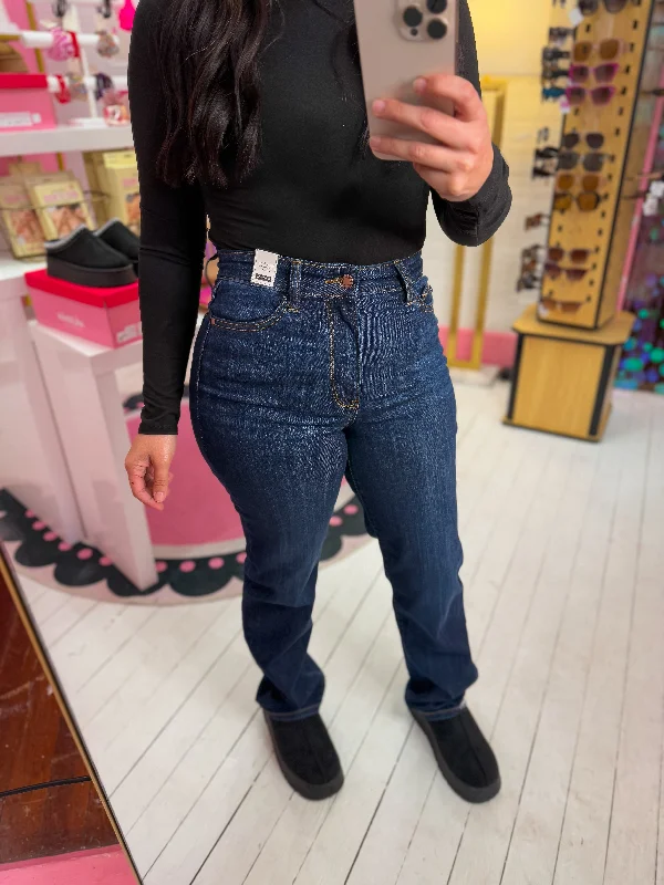 Zipper Fly Jeans for Convenience -JUDY BLUE DARK STRAIGHT JEANS - HIGH WAIST