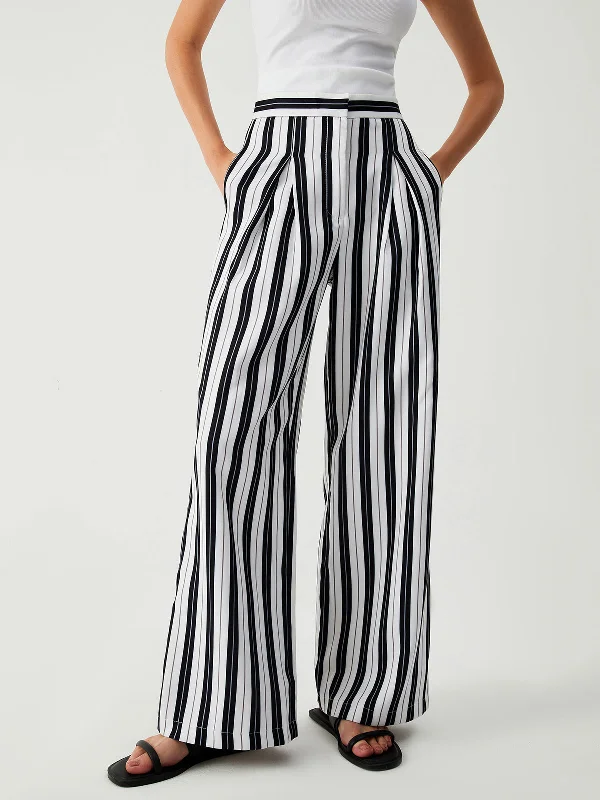 Relaxed cotton pants for breezy casual days -BerryBetty - St Tropez Pinstripe Wide Leg Pants