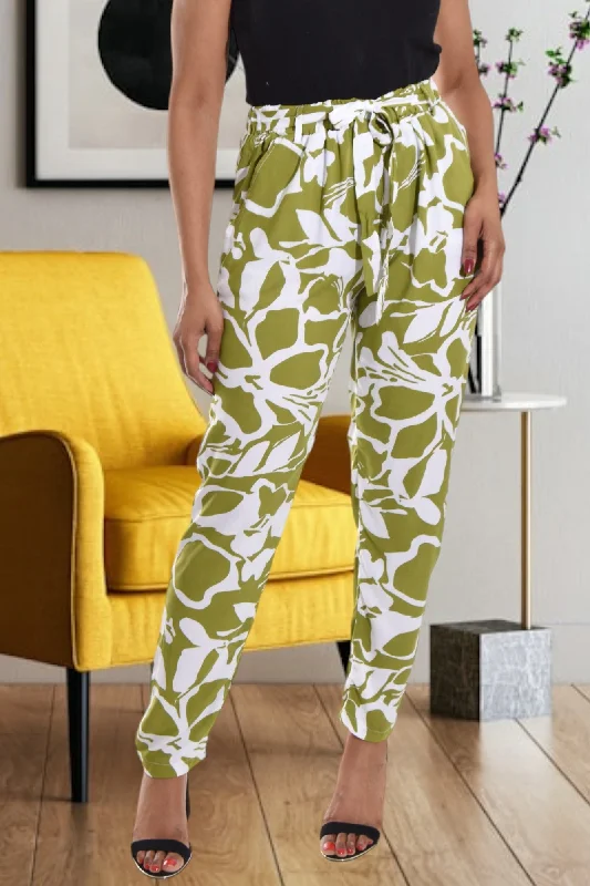 Waterproof rain pants for stormy weather protection -Green And White Printed Pocket Pants