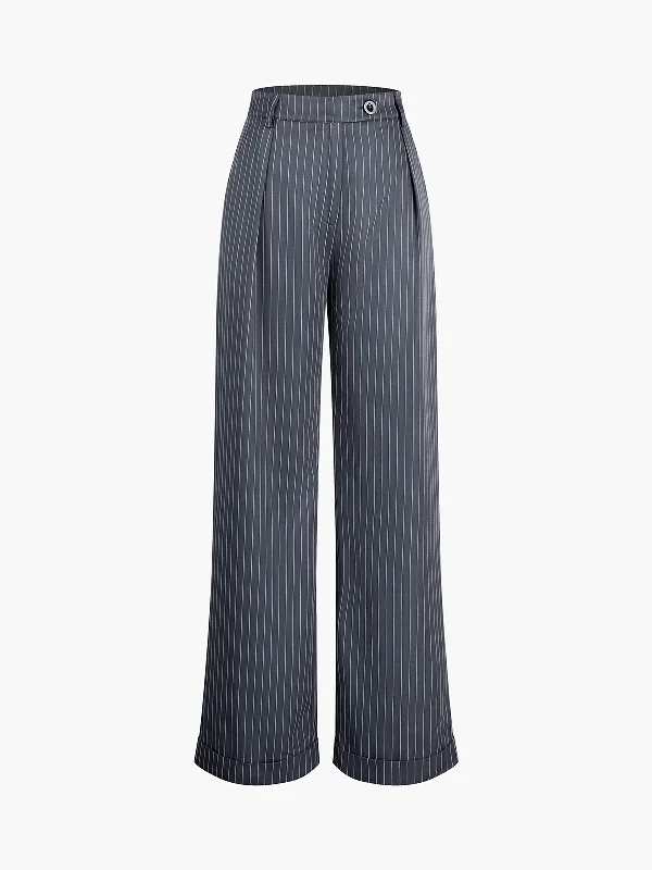 Breathable chino pants for warm climate comfort -BerryBetty - Casual Pinstripe Wide Leg Pants