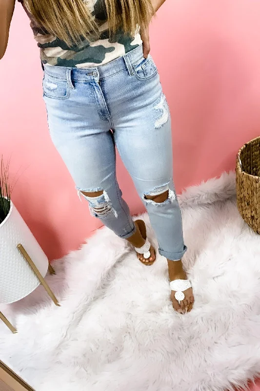 High Waisted Jeans for Shape -The Miley's- Light Wash High Rise Distressed Boyfriend Jeans