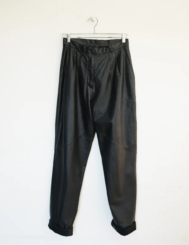 Lightweight travel pants with wrinkle-free fabric -Vintage S Black Leather Trousers