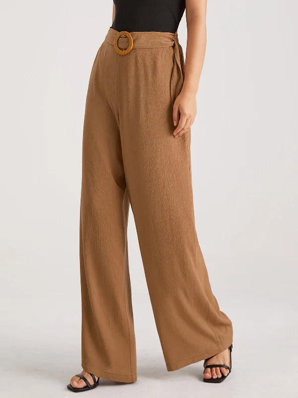 Classic straight-leg pants for versatile daily wear -BerryBetty - Belted High Waisted Trousers