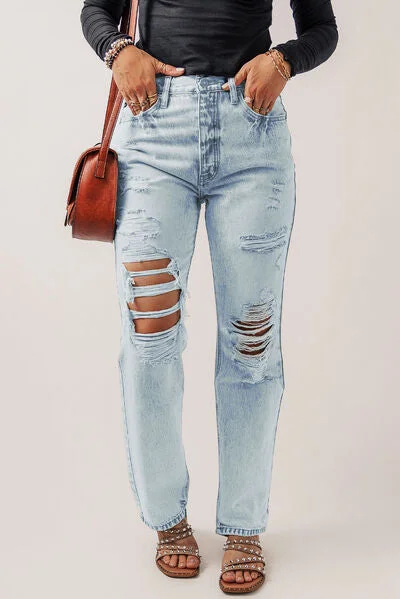 Fashion Jeans for Trendsetter -Distressed Buttoned Jeans with Pockets