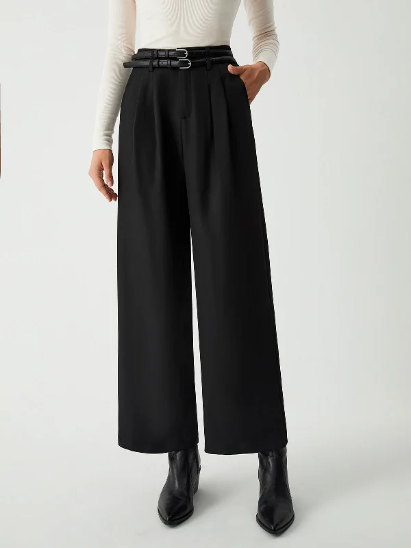 Adjustable waist pants for custom fit ease -BerryBetty - Essential Wide Leg Culotte Pants