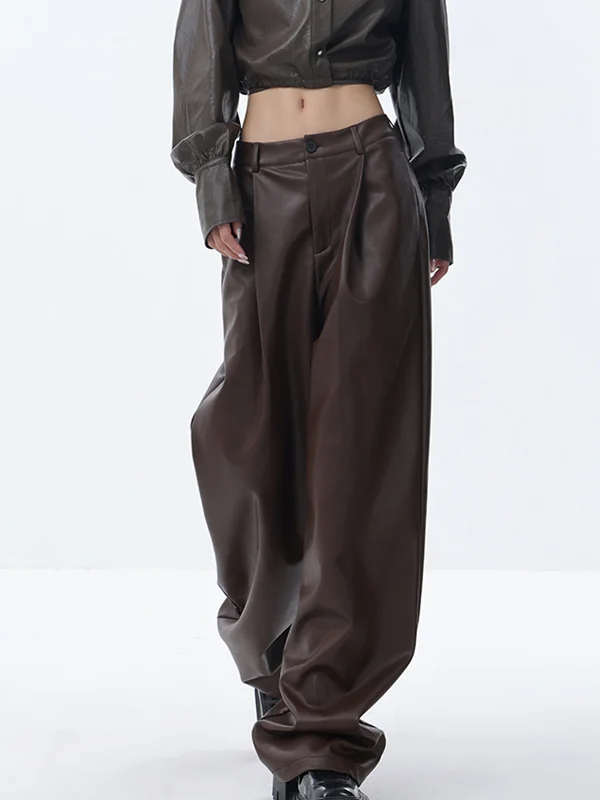 High-performance workout pants for marathon training days -BerryBetty - Meet You There Faux Leather Wide Leg Pants