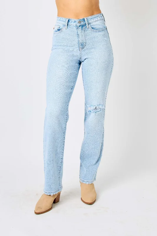 Wedding Jeans for Casual -Judy Blue High Waist 90's Back Rip Straight Denim Jeans 82600