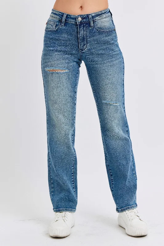 Shorts Jeans for Hot Days -Judy Blue Mid Rise Contrast Wash Destroyed Dad Denim Jeans 88859