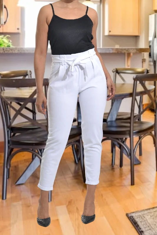 Flowy culottes pants for breezy summer style -White Tie Front Pants