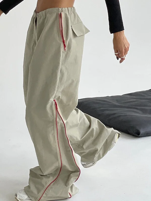 Durable canvas pants for heavy-duty work use -BerryBetty - Side Zippered Cargo Pants