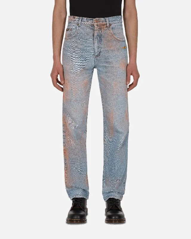 Casual drawstring pants for effortless home relaxation -Spray Painted Vintage Denim Pants Blue