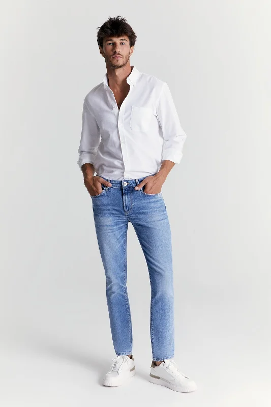 Frayed Hem Jeans for Edgy -Ray 5 Pocket Jeans Aqua Blue