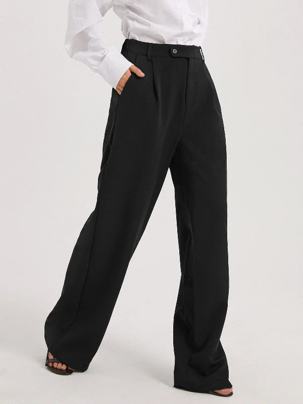 Vintage high-waisted pants for nostalgic wardrobe charm -BerryBetty - Boss Babe Wide Leg Pants