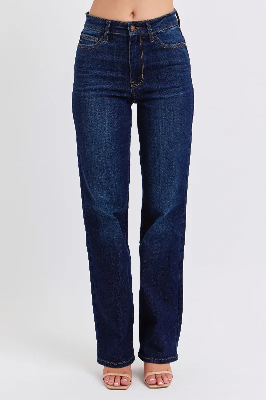 Raw Hem Jeans for Trendy -Judy Blue High Waist Straight Denim Jeans 82627