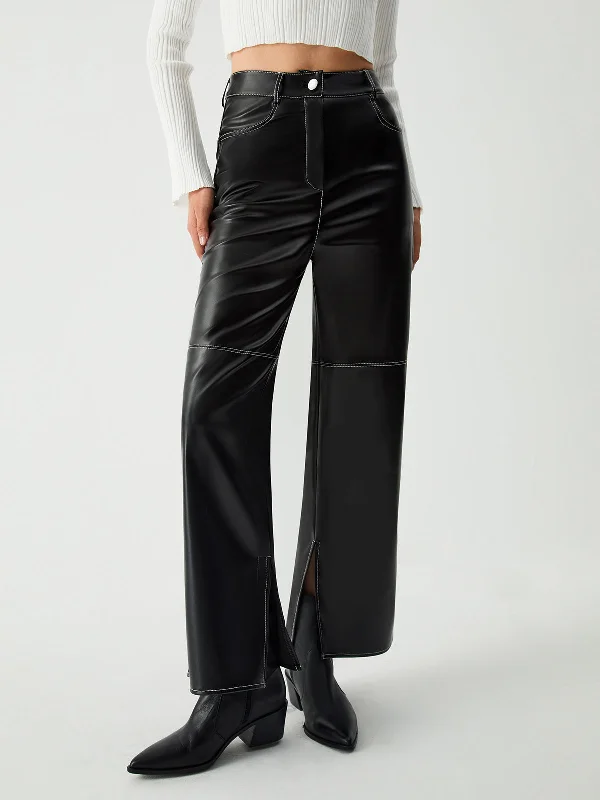 Affordable denim pants for everyday rugged use -BerryBetty - Triggered Leather Slit Pants