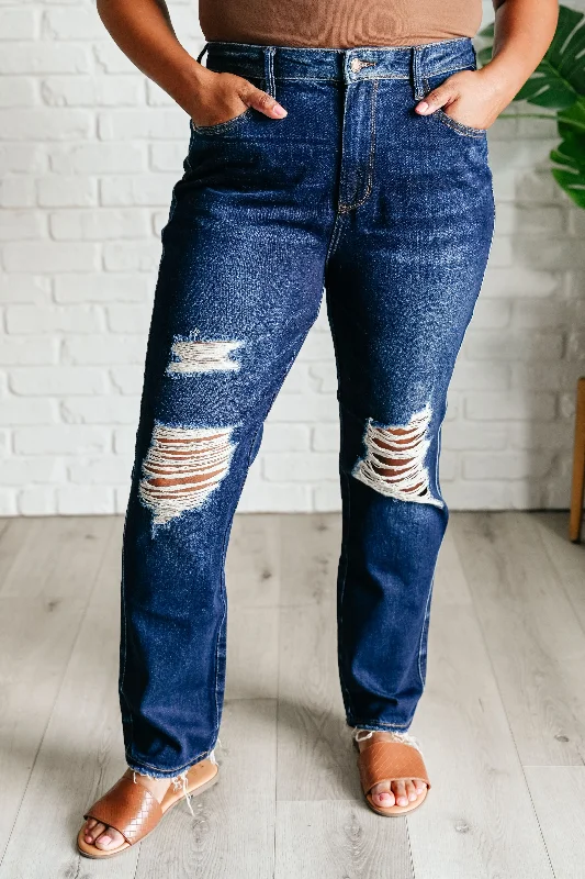 Stretch Jeans for Flexibility -Montana High Rise Rigid Magic Distressed Straight Jeans