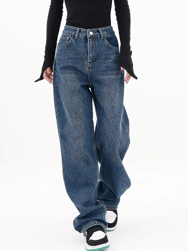 Breathable linen pants for hot summer days -BerryBetty - Three Button Baggy Wide Leg Boyfriend Jeans