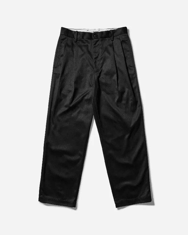 Cozy fleece pants for cold winter nights -Men's Double Pleated Chino Trousers Black