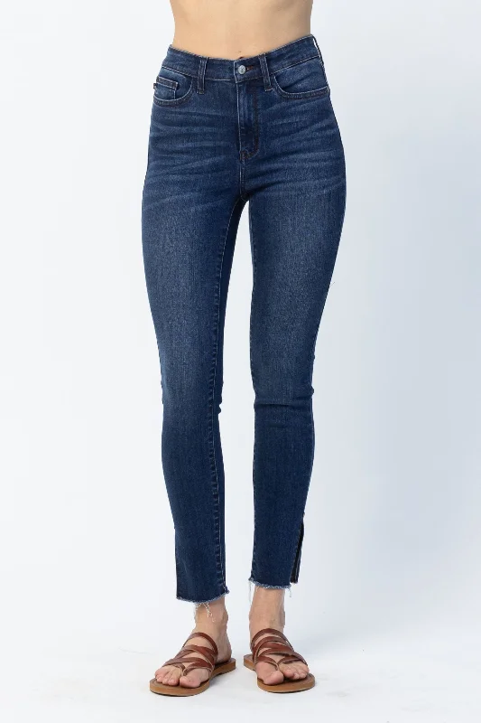 Leather Trim Jeans for Luxury -Judy Blue High Waist Side Slit Skinny Denim Jeans 82424