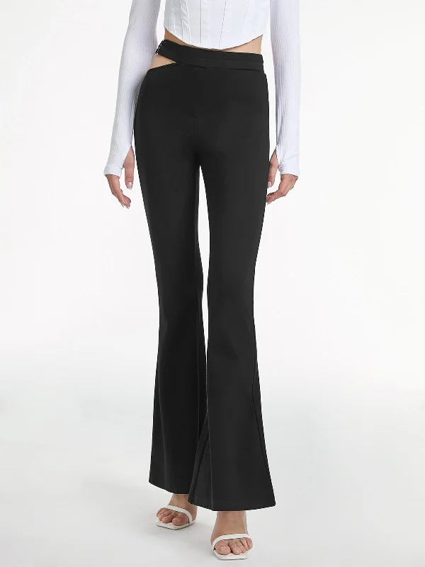 Soft jogger pants for relaxed weekend lounging -BerryBetty - High Waisted Cutout Ring Belt Pants