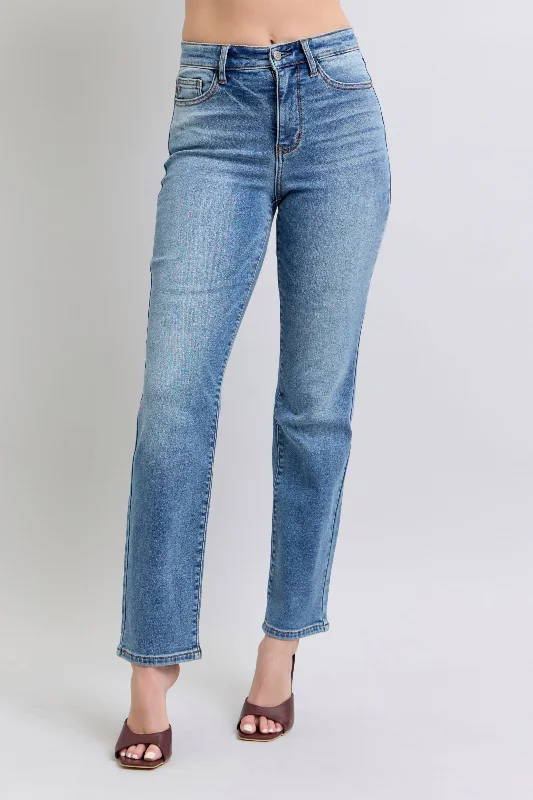 Stretch Jeans for Flexibility -Judy Blue High Rise Vintage Wash Thermal Straight Denim Jeans 82632