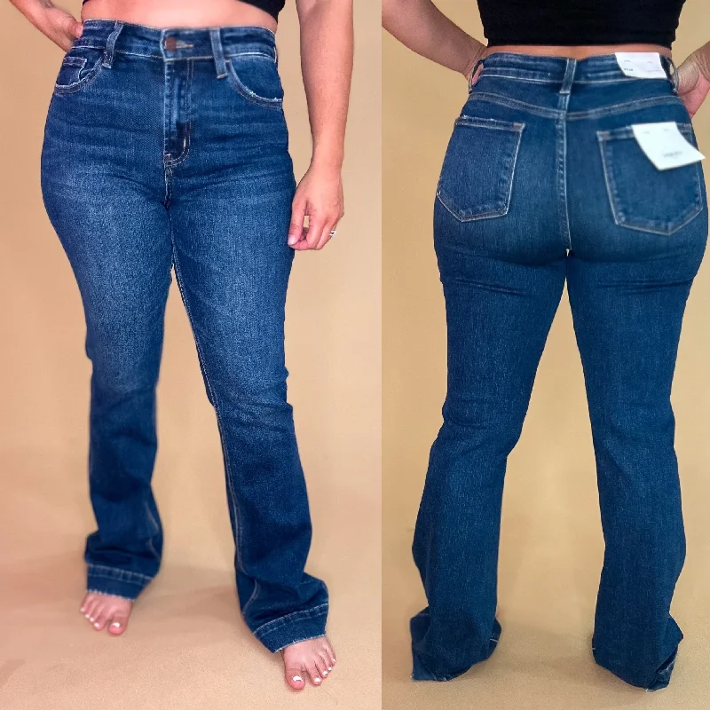 Decorated Back Pocket Jeans for Style -HIGH RISE BOOTCUT JEANS BY FLYING MONKEY - 6501