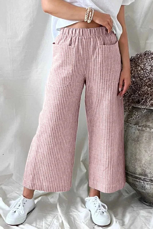 Tailored dress pants for professional office meetings -BerryBetty - Striped Pocket Straight Leg Trouser Pants