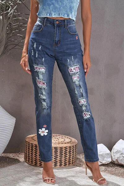 Mother's Day Jeans for Gift -Distressed Buttoned Jeans with Pockets