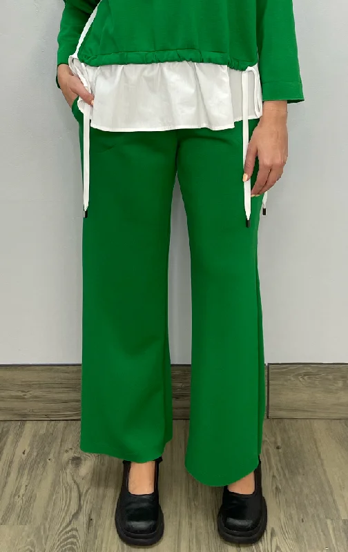 Quick-dry travel pants for adventurous globetrotters -Green Wide Leg Back Pant