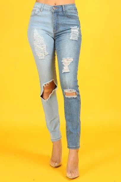 Yoga Jeans for Stretch -Anicoletta's Two-Tone Denim High Waisted Jeans