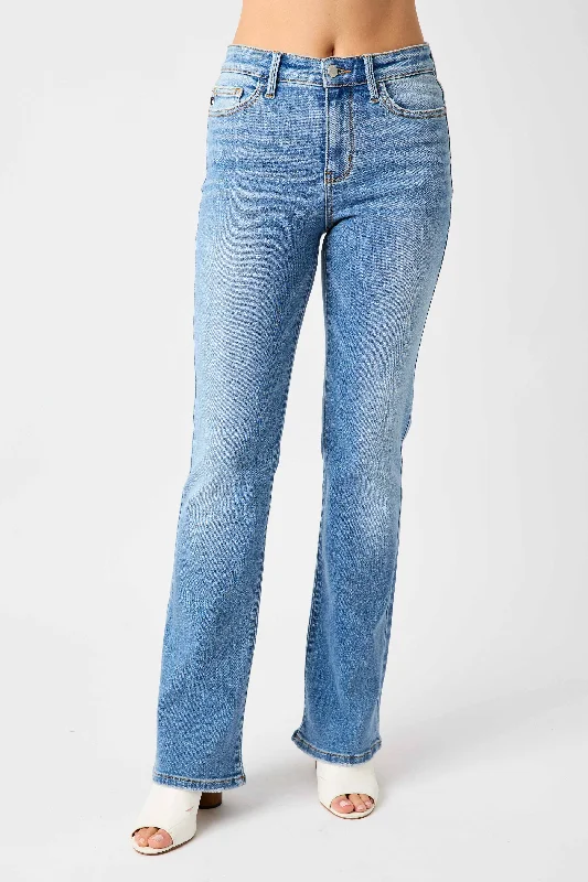 Cuffed Jeans for Stylish Touch -Judy Blue Mid Rise Vintage Bootcut Denim Jeans 82547