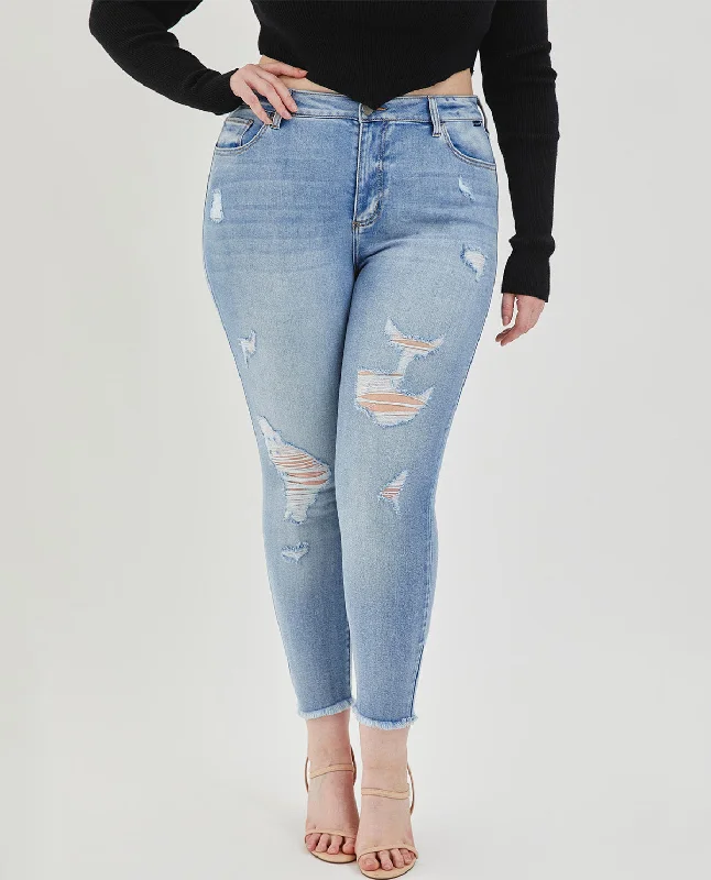 Work Jeans for Tough Jobs -Cello PLUS Mid-Rise Crop Skinny with Fray Hem Jeans