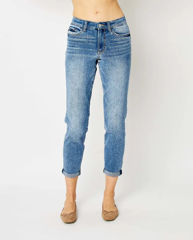 Dance Jeans for Movement -Judy Blue Mid Rise Cuffed Slim Jeans