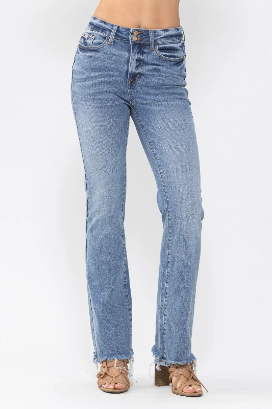 Boyfriend Jeans for Relaxed -Judy Blue High Waist Double Button Bootcut Denim Jeans 88140