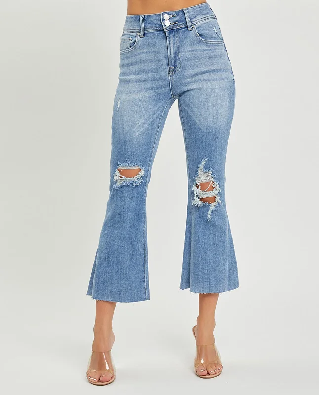 Holiday Jeans for Festive -Risen High Rise Crop Flare Jeans